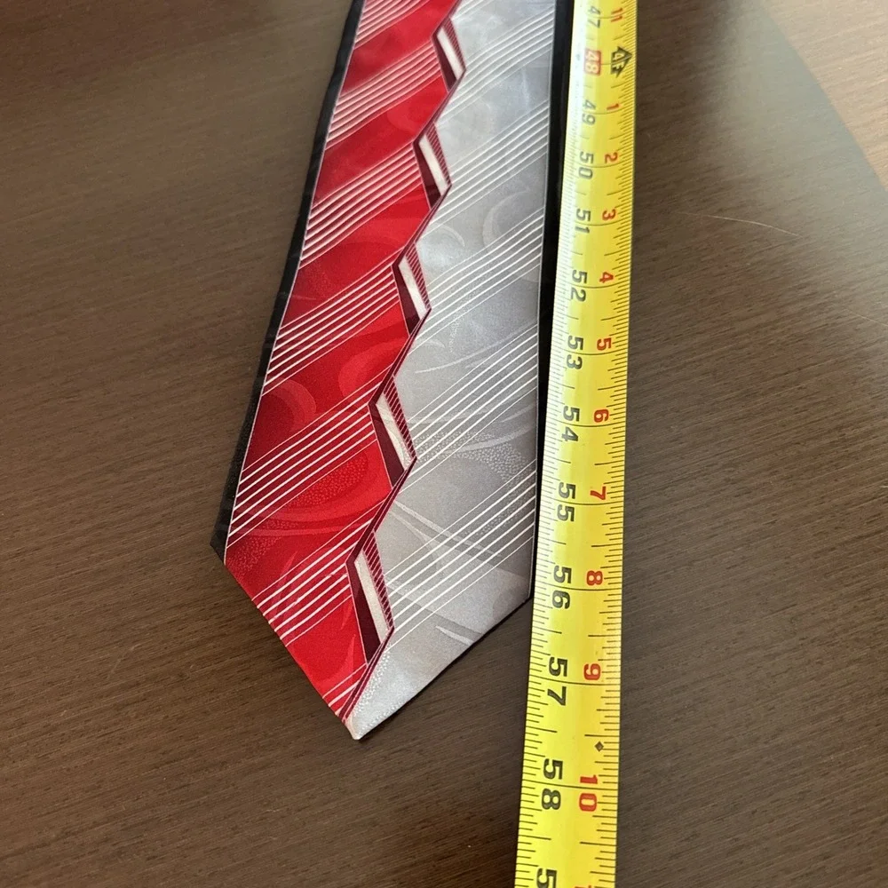 Giorgio Rossini Silk Geometric Diagonal Stripes Tie Red/Gray 58